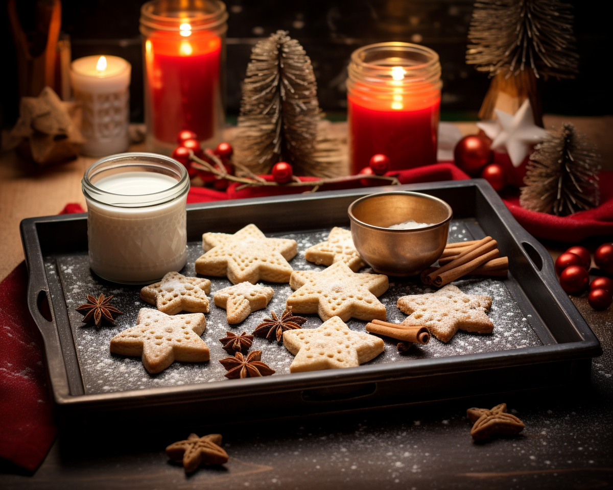 biscotti natalizi su un vassoio con spezie