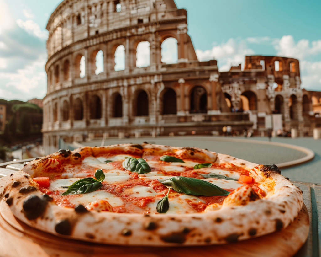 pizza napoletana a roma, davanti al Colosseo